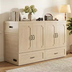 Lit armoire escamotable convertible Mjkone Queen Size avec chargement USB, tiroirs de rangement, matelas non inclus