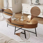 Table basse ovale Acekool avec tiroir, table de rangement en bois 120 cm avec pieds en métal croisés, table basse de style moderne du milieu du siècle en saule naturel et doré