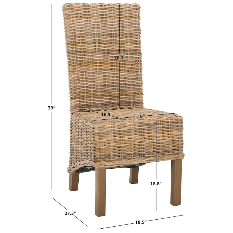 Lot de 2 chaises de salle à manger en osier naturel 48L x 56P x 104H cm, style bohème côtier