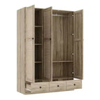 Armoire en rotin Famapy à 3 tiroirs, placard à 3 portes en rotin respirant, armoire de rangement haute de style ferme pour chambre à coucher