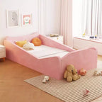 JOYMOR Lit pour tout-petit, Lit au sol avec barrière de sécurité, Lit pour tout-petit Montessori avec formes d'oreilles d'animaux, Rose