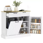 Meuble poubelle coulissant HOMCOM avec tiroirs, meuble de cuisine de style campagnard avec poubelle cachée pour la cuisine