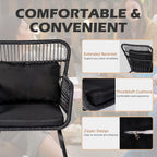 Ensemble bistrot 3 pièces en osier pour conversation, salon de jardin en rotin résistant aux intempéries avec coussins