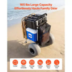 Chariot de plage VEVOR avec grandes roues pour le sable, plateforme de chargement 50,8 x 38,1 cm, chariot de sable pliant avec 2 roues ballon, capacité de charge 75 kg, argenté+noir