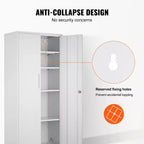 Armoire de rangement en métal VEVOR, armoire de rangement en acier verrouillable avec 2 portes magnétiques et 4 étagères réglables, armoire métallique de 71'' de capacité 200 lbs, blanche