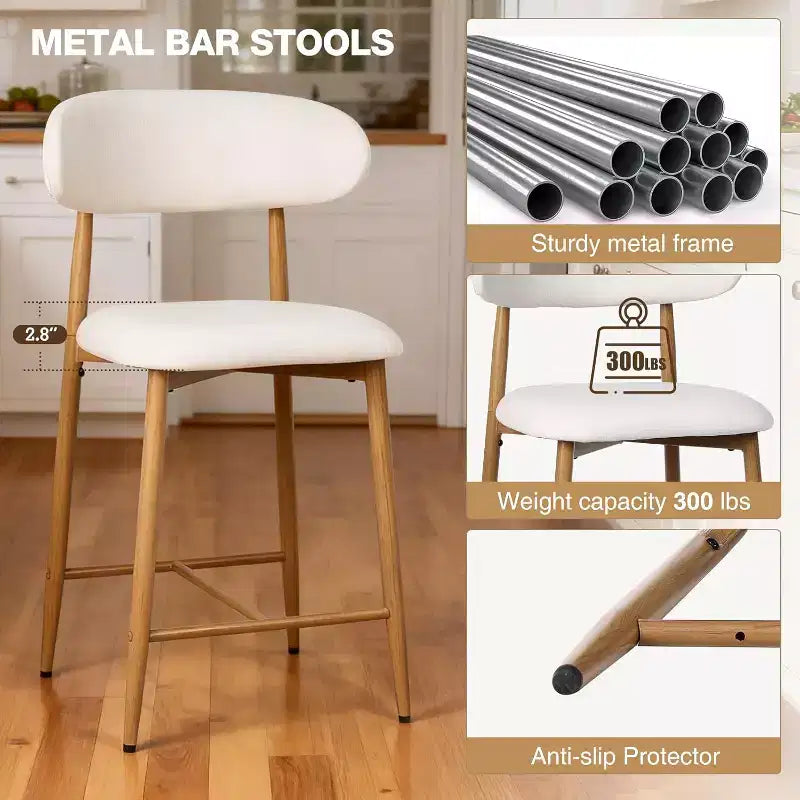 Tabouret de bar hauteur comptoir avec assise rembourrée et pieds en métal, chaise d'îlot de cuisine moderne de 26,3 pouces