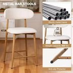 Tabouret de bar hauteur comptoir avec assise rembourrée et pieds en métal, chaise d'îlot de cuisine moderne de 26,3 pouces