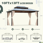 Tonnelle EROMMY à toit rigide, pergola extérieure avec double toit, moustiquaire et rideaux, auvent robuste pour patio, jardin, fête au bord de la piscine