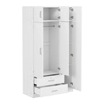 Armoire penderie miroir 3 portes avec 2 tiroirs et meuble haut