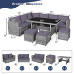 Ensemble de salle à manger Costway 7 pièces en rotin pour terrasse, canapé sectionnel et pouf - Voir détails