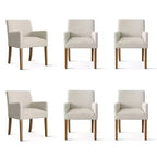 Lot de 6 chaises de salle à manger capitonnées avec accoudoirs, fauteuils modernes en lin avec pieds en bois, chaises d'appoint pour salle à manger, salon – Panipeachy