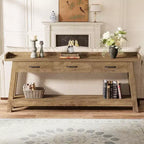 Table de canapé à 2 niveaux Lantine avec 3 tiroirs, console de 180 cm avec chicane surélevée et étagères de rangement pour salon, couloir, entrée