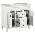 Meuble-lavabo de salle de bain moderne de 91 cm avec lavabo et armoire de toilette, 2 portes et 2 tiroirs