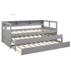 Lit de repos double XL Whisen en bois avec 2 lits gigognes, 3 compartiments de rangement, 1 lampe gratuite et port de chargement USB