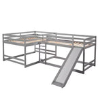Lits superposés en L pour 4 enfants, lits superposés quadruples avec toboggan, lits superposés en bois doubles et jumeaux pour chambre à coucher ou dortoir