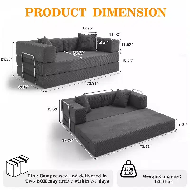 Dyonery 78Canapé-lit Pliant Convertible en Velours Côtelé Grand Lit de Sol 4-en-1 Combinaison Modulaire DIY Canapé Pliant Confortable.
