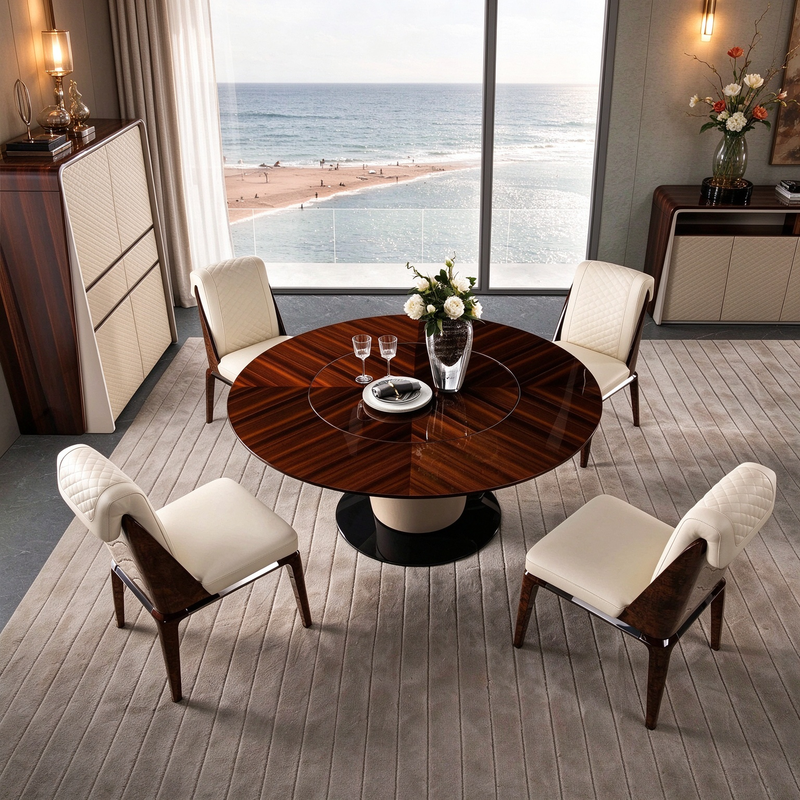 Table à manger ronde de luxe à plateau en bois pour 4 personnes