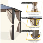 Tonnelle EROMMY à toit rigide, pergola extérieure avec double toit, moustiquaire et rideaux, auvent robuste pour patio, jardin, fête au bord de la piscine