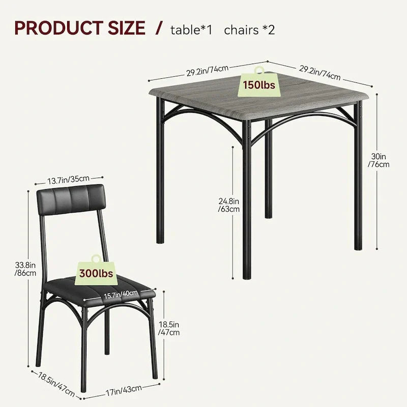 Ensemble table à manger et 2 chaises de cuisine rembourrées