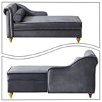 Chaise longue de rangement française élégante en velours avec un oreiller