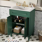 Meuble-lavabo de 24 po avec évier en céramique, armoire Shaker, 2 portes à fermeture amortie, cadre en bois massif pour petite salle de bain ou salle d'eau