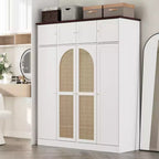Armoire penderie grande capacité à 8 portes de 180 cm de haut avec tringle, étagères réglables et portes décoratives en rotin