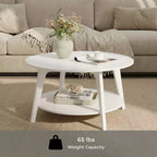 Table basse ronde marron miel avec 2 niveaux de rangement, mesurant 80 x 45 cm, idéale pour le salon