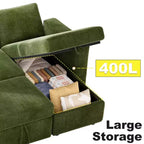 Canapé-lit convertible 2-en-1 avec méridienne de rangement, canapé d'angle en chenille avec ports USB pour salon