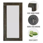 Miroir pleine longueur mural rectangulaire en bois massif marron 71x31 pouces, d'occasion, sans support de fixation