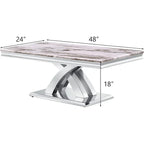 Table basse moderne de 48 po, table basse rectangulaire avec piédestal en X, tables basses pour salon