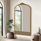 Miroir mural marron avec cadre en bois massif classique sculpté de 94 cm (37 po) de large x 180 cm (71 po) de haut avec fond en rotin