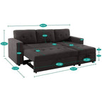 Canapé d'angle réversible convertible avec lit gigogne, méridienne de rangement et pieds durables
