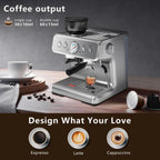 Machine à café semi-automatique avec contrôle intelligent de la température et fonction eau chaude, 30 réglages de mouture