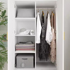 Hitow Armoire de rangement double tiroir avec portes miroir et zones de rangement