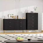 Commode à 5 tiroirs blanche / marbre et bois – Panneau cannelé, pour 1 personne