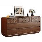 Commode en bois d'inspiration Art déco avec sculptures géométriques