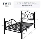Cadre de lit en métal pour enfants avec tête et pied de lit papillon, aucun sommier tapissier requis