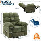 Fauteuil de massage inclinable et chauffant – Fauteuil à bascule pivotant à 360°, canapé simple surdimensionné avec vibration, port USB et poches de rangement pour salon/chambre