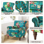 Fauteuil en bois traditionnel Araceli, rembourré à motifs floraux, avec dossier à oreilles et garniture cloutée | ART OF LIVING DESIGNS
