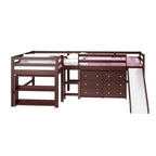 Ensemble de chambre mezzanine en L Double Twin avec toboggan, finition cappuccino foncé