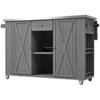 Îlot de cuisine d'extérieur, bois de sapin rustique avec plateau en acier inoxydable et rangement intelligent