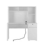 Bureau informatique moderne de 130 cm avec huche et étagère, bureau avec grand rangement, bureau d'écriture pour l'étude, salle de lecture