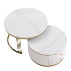 2 tables basses gigognes rondes blanches avec tiroirs
