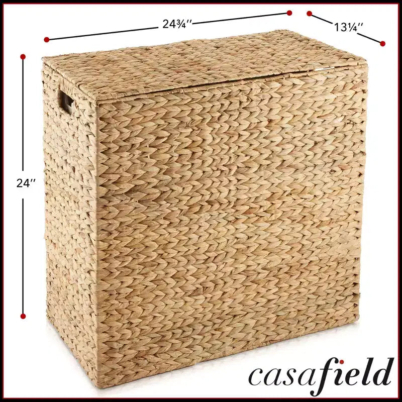 Panier à linge Casafield à 2 sections avec couvercle et sacs de doublure amovibles, trieur de linge tressé en jacinthe d'eau pour vêtements