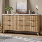 Commode cannelée à 9 tiroirs, commode moderne, meuble TV en bois, design à profil incurvé, pour salon, couloir