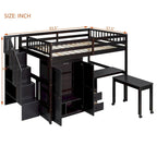 Lit mezzanine double avec escalier, bibliothèque, bureau et armoire – Meuble multifonctionnel et peu encombrant pour enfants et adolescents – Blanc