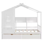 Lit cabane en bois double/complet avec 2 tiroirs, lit pour enfants avec étagère de rangement - ModernLuxe