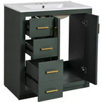 Meuble-lavabo de salle de bain à évier simple de 76 cm avec armoire et 3 tiroirs – Noir / Bleu / Vert / Indigo / Blanc