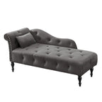 Chaise longue moderne de 154 cm avec revêtement en velours, boutons capitonnés, pieds en bois massif et clous de tapissier