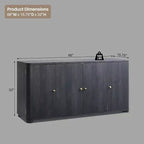 Buffet de cuisine avec 4 portes et étagères, grand buffet de rangement moderne, buffet de rangement de 66 po pour bar à café